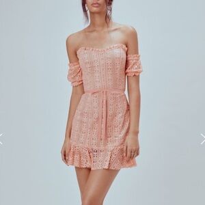For Love & Lemon Dakota Lace Mini Dress Size M Peach